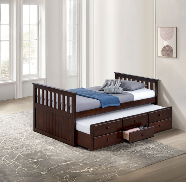 Clemens - Twin Captain Bed w/ Trundle, Dark Walnut