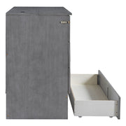 DreamHaus cabinet bed with large drawers, stylish design, and modern wood finish, showcasing the space-saving Murphy bed layout.