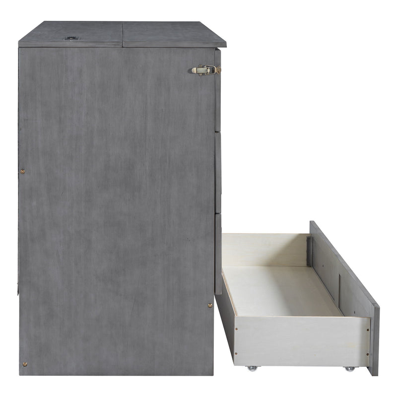 DreamHaus cabinet bed with large drawers, stylish design, and modern wood finish, showcasing the space-saving Murphy bed layout.
