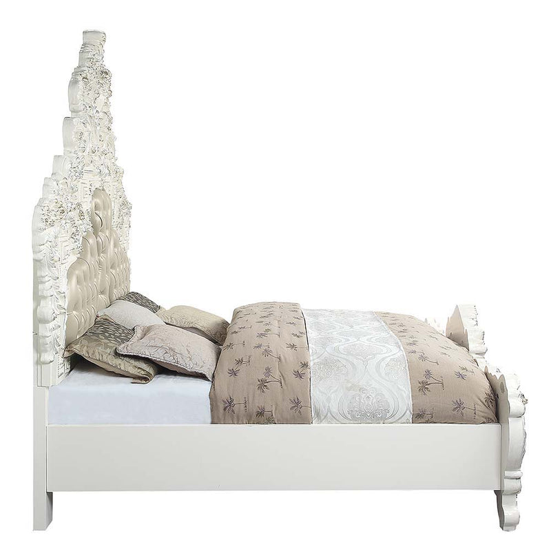 Vanaheim - Eastern King Bed - Beige Synthetic Leather & Antique White - R&R Furniture Gallery (Fountain Valley, CA)