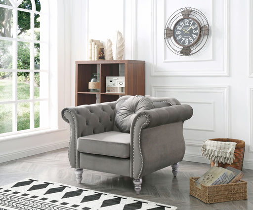 Glory Furniture Chic Transitional Flared Arm Chair with plush fabric and flared arms, modern style for living room decor.