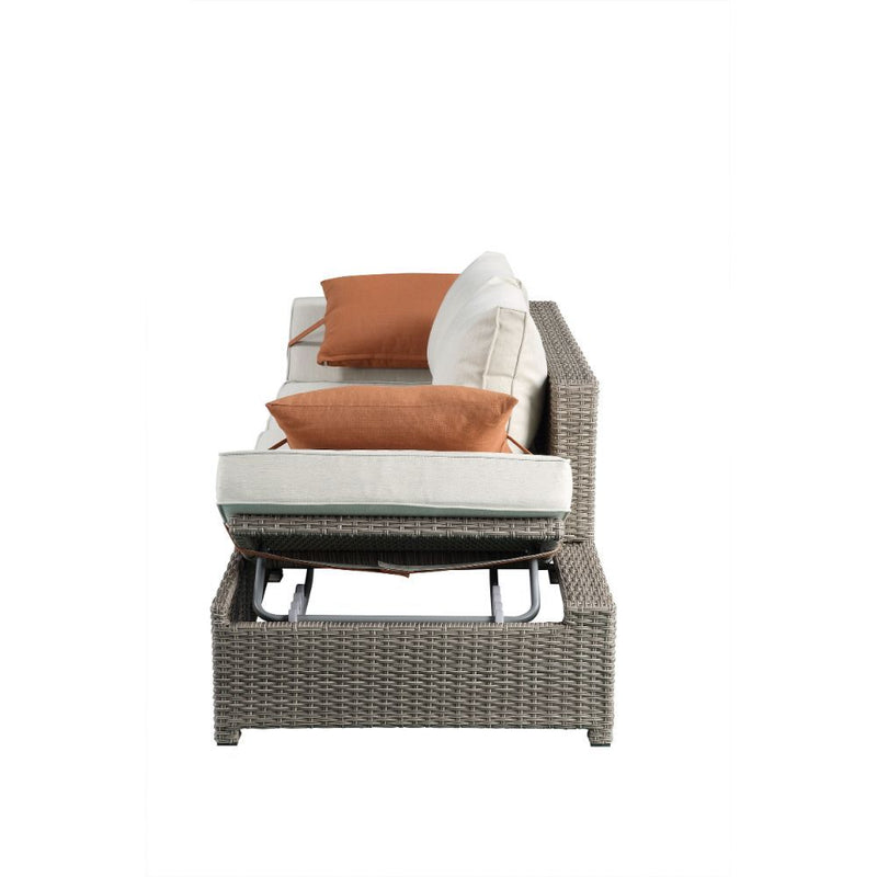 Salena - Patio Sofa With 2 Pillows & Ottoman - Beige Fabric & Gray Wicker - R&R Furniture Gallery (Fountain Valley, CA)