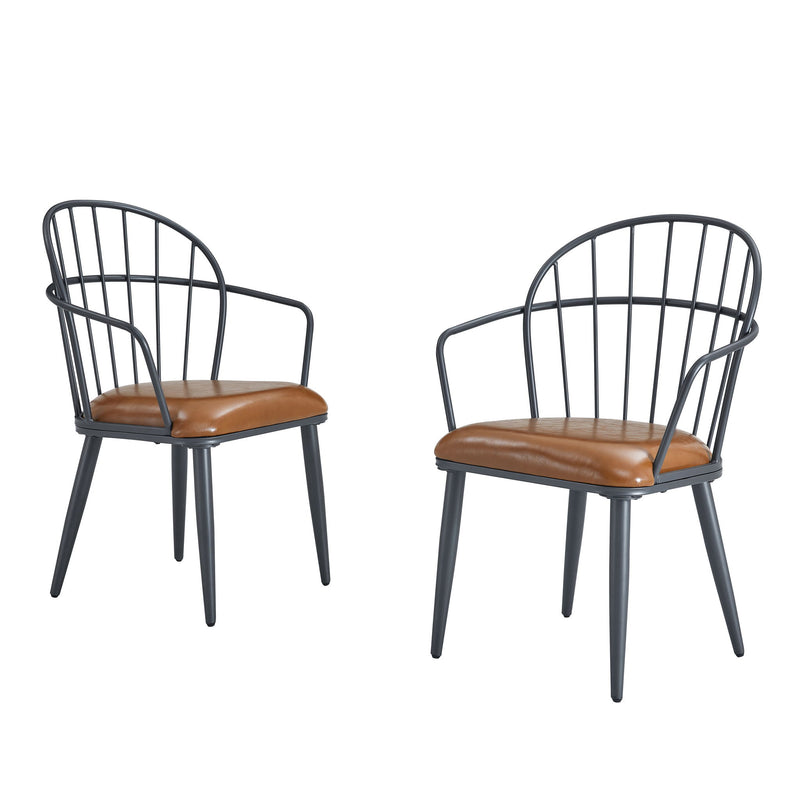 Industrial Inspired Upholstered Dining Chair Set With Metal Legs (Set of 2) - Brown - R&R Furniture Gallery (Fountain Valley, CA)