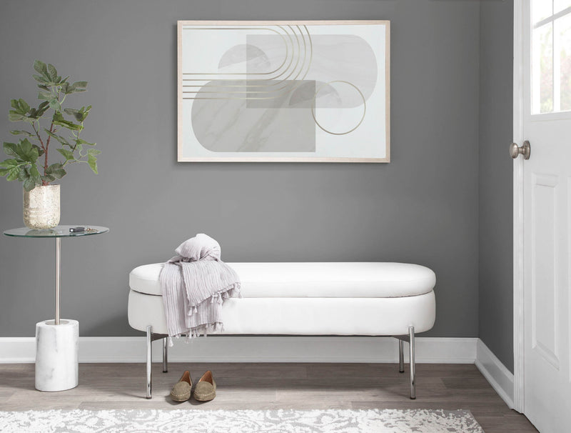 Lumi Source Chloe contemporary glam storage bench with upholstered seating and decorative detailing, ideal for living room or entryway.