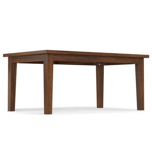 Simpli-Home Eastwood handcrafted dining table with wooden surface and sturdy legs, perfect for modern dining rooms.