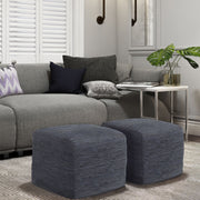 Simpli-Home Fredrik handcrafted square accent pouf with textured fabric, perfect for living room or lounge decor.