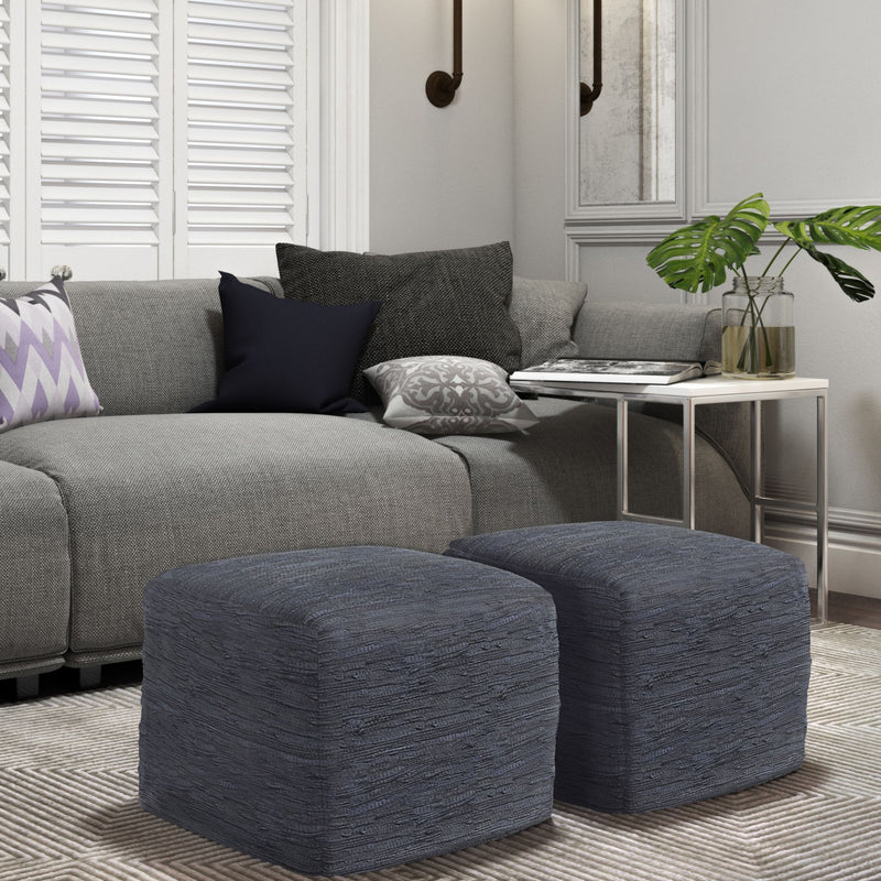 Simpli-Home Fredrik handcrafted square accent pouf with textured fabric, perfect for living room or lounge decor.