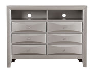 Glory Furniture Marilla media chest with storage drawers and a sleek wooden finish, ideal for living room entertainment setup.