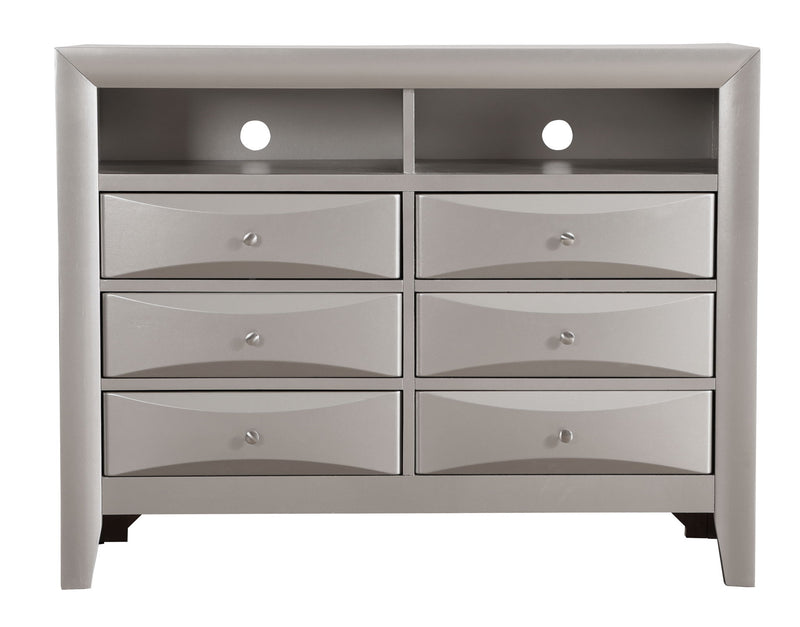 Glory Furniture Marilla media chest with storage drawers and a sleek wooden finish, ideal for living room entertainment setup.