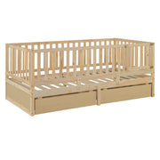 DreamHaus storage daybed with fence guardrails, two drawers, and convertible design for floor bed and daybed use.