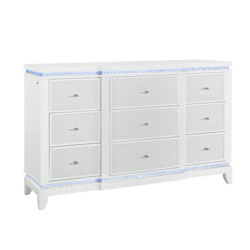 Adalid - Dresser With LED Light And Glittered Drawer Fronts - White - R&R Furniture Gallery (Fountain Valley, CA)