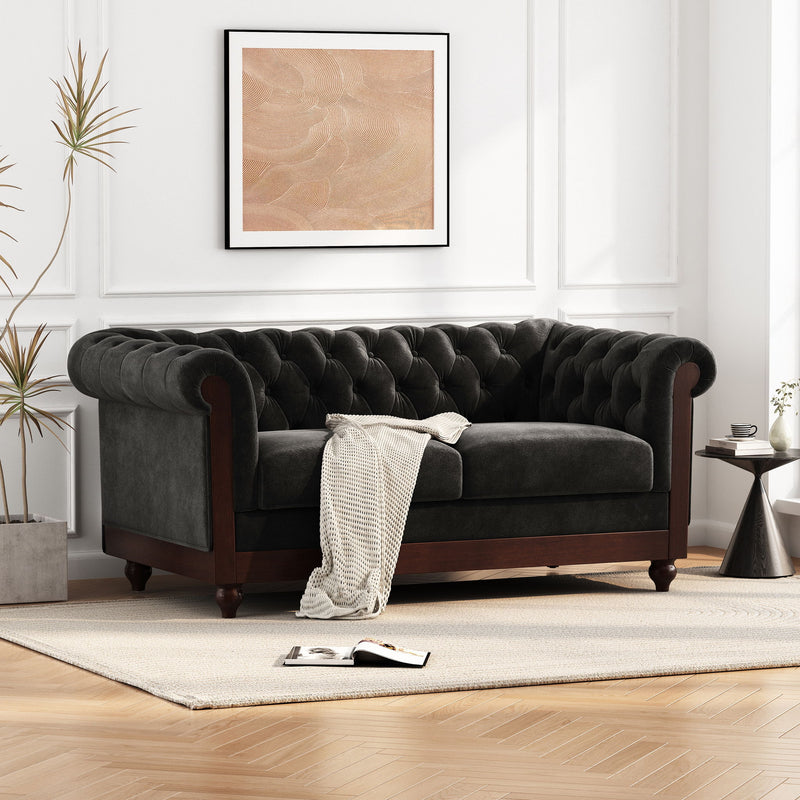 Chesterfield Loveseat Sofa, 2 Person Rolled Arm Upholstered Couch - R&R Furniture Gallery (Fountain Valley, CA)