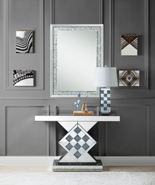 Noralie - 47" X 14" Console Table - Mirrored & Faux Diamonds - R&R Furniture Gallery (Fountain Valley, CA)