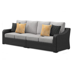 Beachcroft - 2-Piece Outdoor Loveseat with Cushion - Black / Light Gray - R&R Furniture Gallery (Fountain Valley, CA)