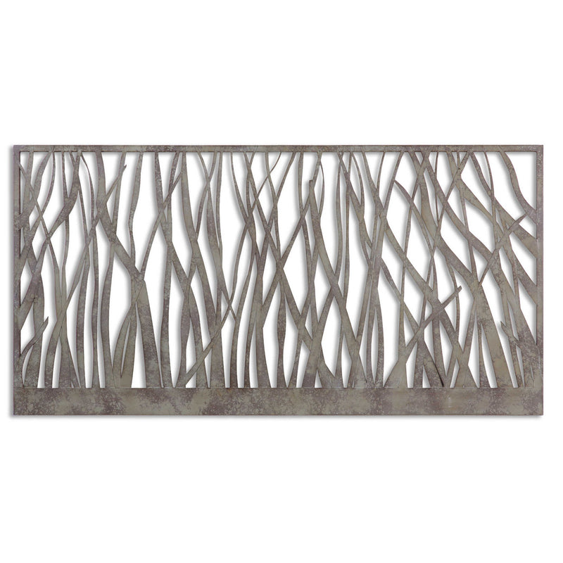 Pearl silver metal wall art by Uttermost, featuring intricate, modern wall decor with a sleek, reflective finish.