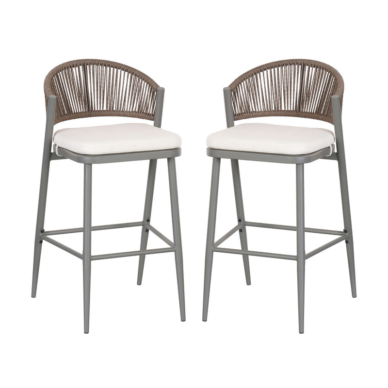 Outdoor Bar Height Metal Frame Counter Stools With Scallop Shaped Backrest & Water Resistant Cushions - R&R Furniture Gallery (Fountain Valley, CA)