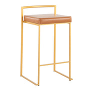 Lumi Source Fuji contemporary glam counter stool set with sleek upholstered seats and modern metal legs