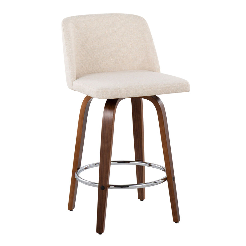 Lumi Source Toriano mid-century modern fixed height counter stools with round footrests, set of 2, featuring sleek wood and metal design.