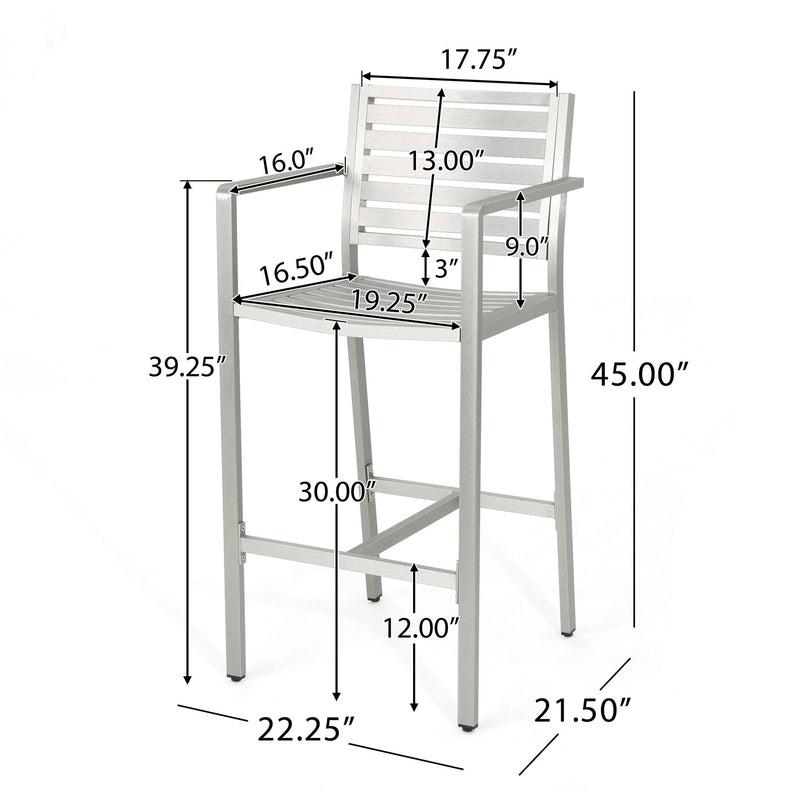 Outdoor Aluminum Rust Proof Barstools (Set of 2) - Silver - R&R Furniture Gallery (Fountain Valley, CA)