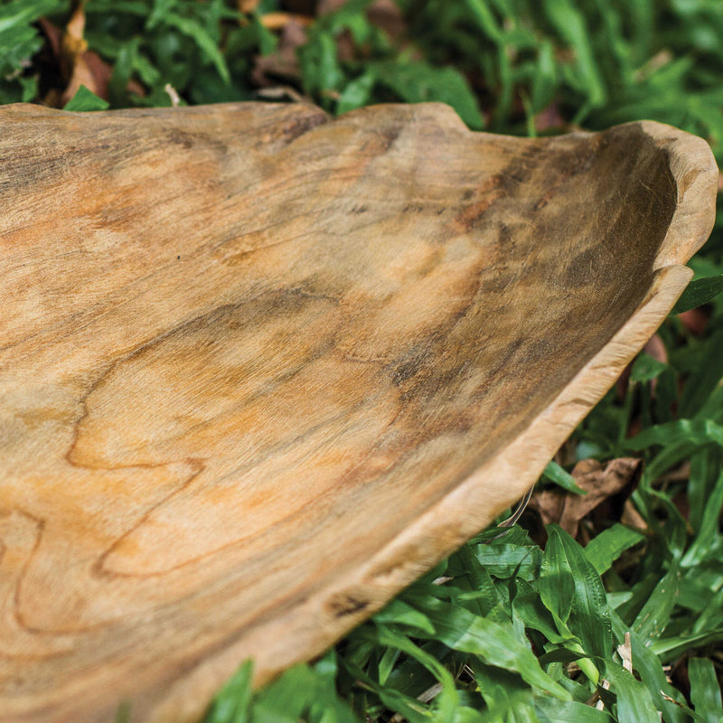 Light brown teak leaf bowl from Uttermost, a stylish and natural-looking plate or bowl for serving or decoration.