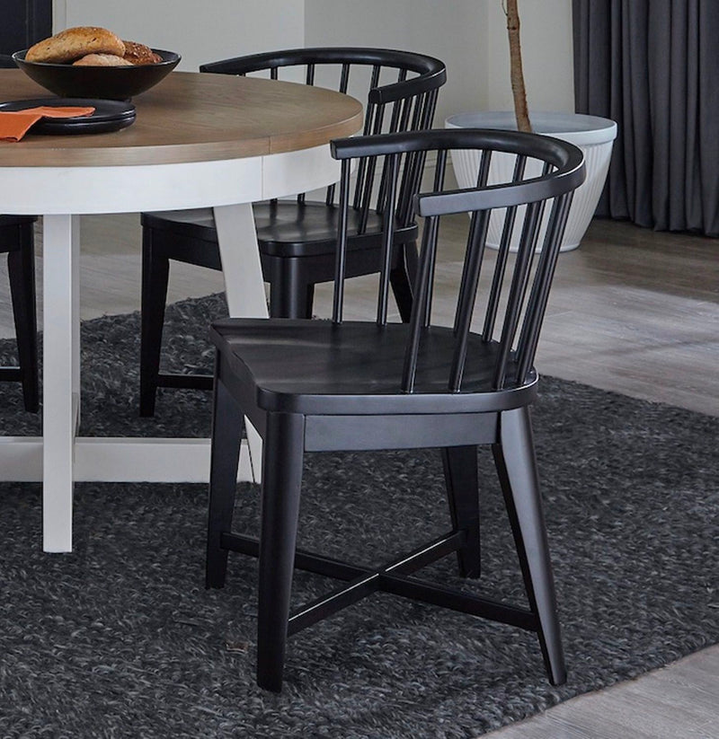 Americana Modern Dining - Round Dining Table And 4 Black Barrel Chairs - Cotton