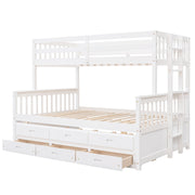 DreamHaus bunk bed with twin size trundle and built-in drawers, featuring a sturdy wooden frame and space-saving design.