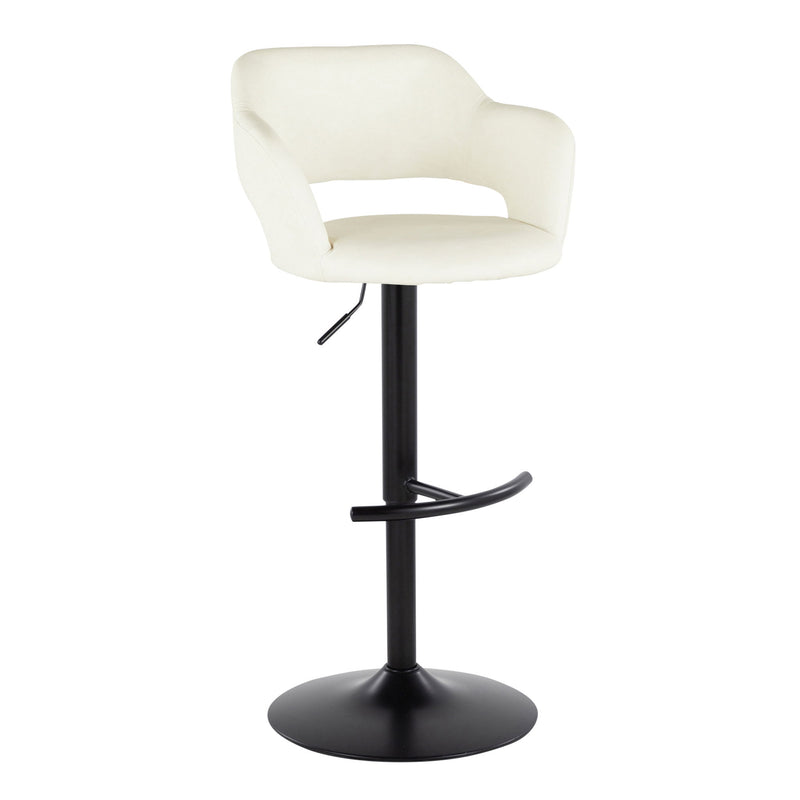 Lumi Source Margarite contemporary adjustable barstool set with swivel, rounded T footrest, modern design, and cushioned seats.