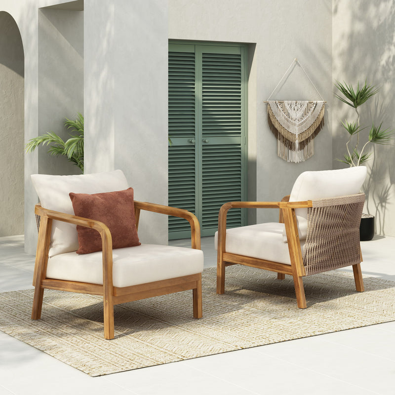 Outdoor Lounge Chair With Woven Backrest, Solid Wood Frame, Comfortable Cushions - R&R Furniture Gallery (Fountain Valley, CA)