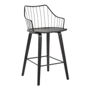 Lumi Source Winston farmhouse counter stool with wooden legs and a cushioned seat, perfect for kitchen or bar area.