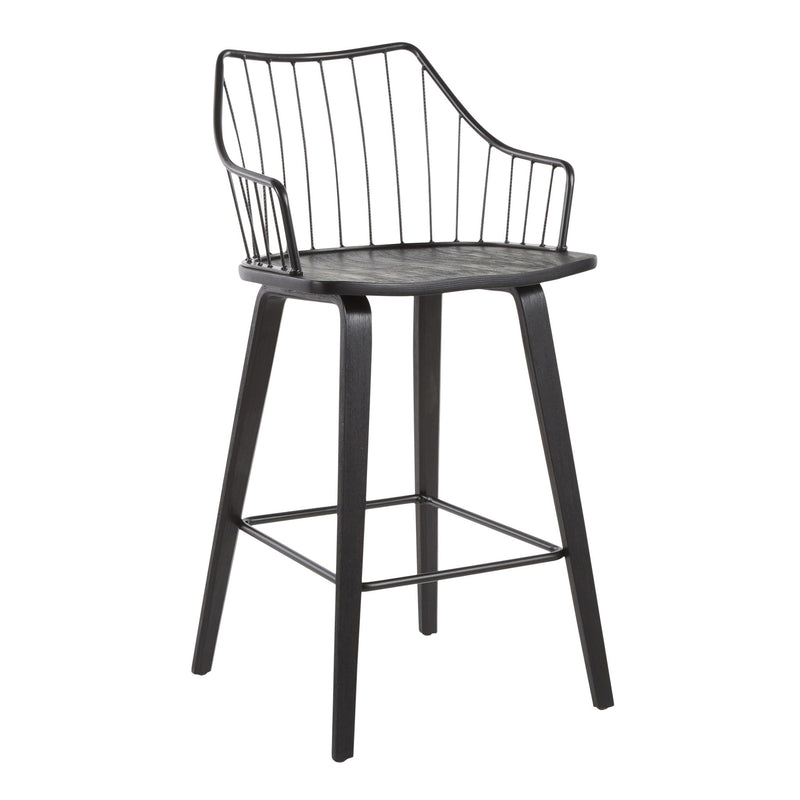 Lumi Source Winston farmhouse counter stool with wooden legs and a cushioned seat, perfect for kitchen or bar area.