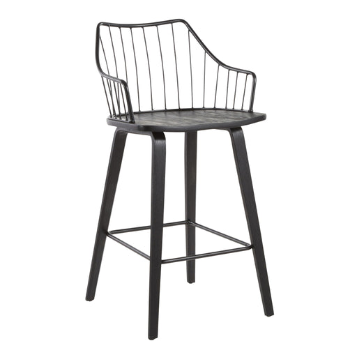 Lumi Source Winston farmhouse counter stool with wooden legs and a cushioned seat, perfect for kitchen or bar area.