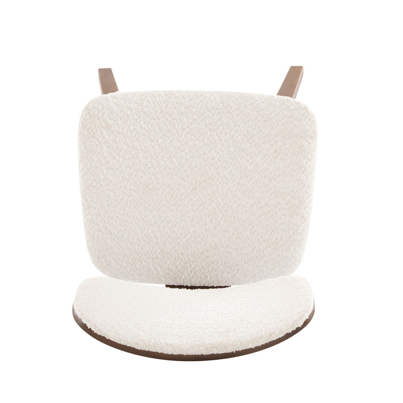 Modern Boucle Fabric Upholstered Side Chair, Bentwood Frame - White / Walnut - R&R Furniture Gallery (Fountain Valley, CA)