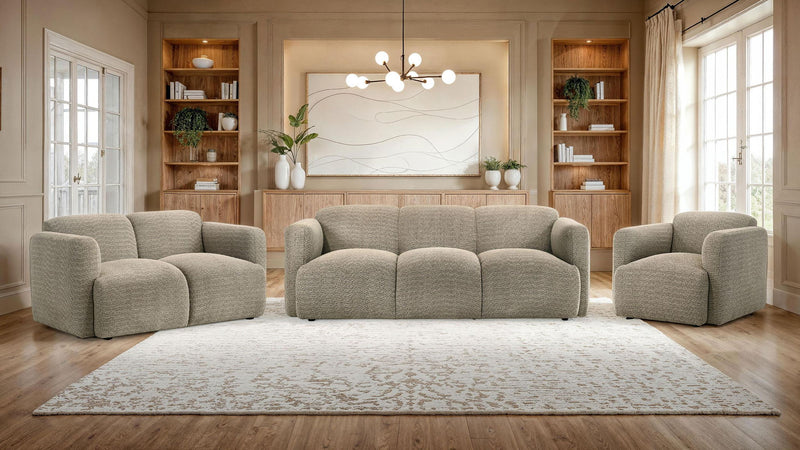 Dorset 3-piece Upholstered Round Track Arm Sofa Set Brown