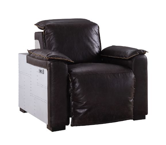 Misezon - Power Motion Recliner - Dark Top Grain Brown Leather & Aluminum - R&R Furniture Gallery (Fountain Valley, CA)