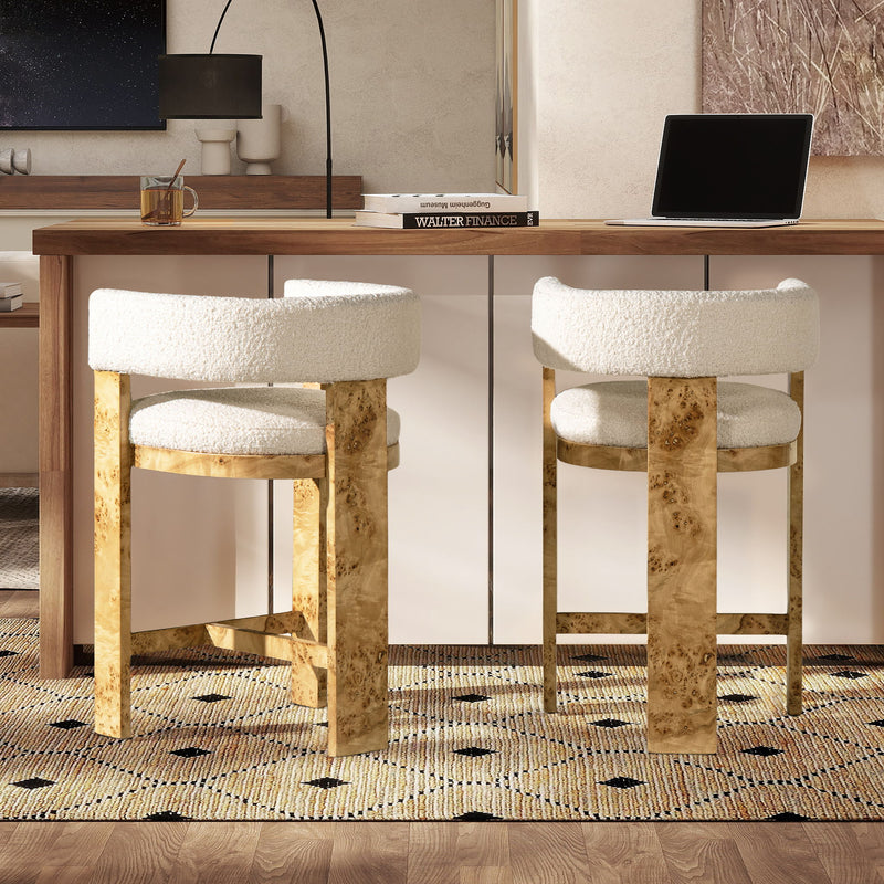 Vavona - Burl Upholstered Barrel Back Counter Height Bar Stool - Polar Off White - R&R Furniture Gallery (Fountain Valley, CA)