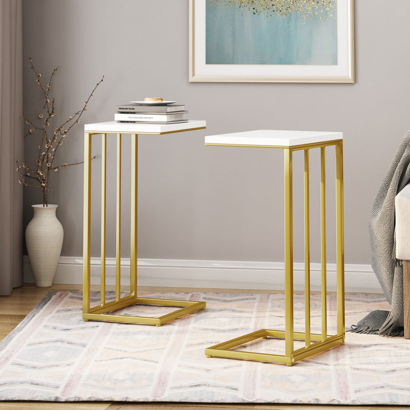 Modern Glam C-Shape End Table by Noble House, stylish chair side table with a sleek design and contemporary finish.