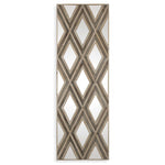 Uttermost Tahira wall mirror with geometric argyle pattern frame in light brown, decorative wall mirror for modern interiors