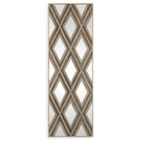 Uttermost Tahira wall mirror with geometric argyle pattern frame in light brown, decorative wall mirror for modern interiors