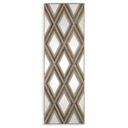 Uttermost Tahira wall mirror with geometric argyle pattern frame in light brown, decorative wall mirror for modern interiors