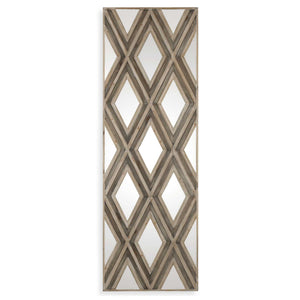 Uttermost Tahira wall mirror with geometric argyle pattern frame in light brown, decorative wall mirror for modern interiors