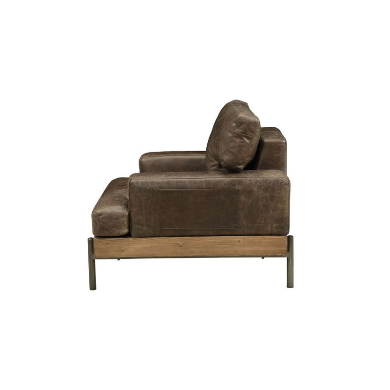 Silchester - Chair - Distress Chocolate Top Grain Leather & Oak - R&R Furniture Gallery (Fountain Valley, CA)