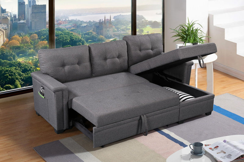 Ashlyn - Reversible Sleeper Sectional Sofa With Storage Chaise, USB Charging Ports And Pocket - R&R Furniture Gallery (Fountain Valley, CA)
