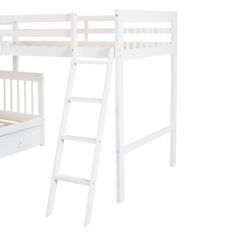 Solid L Shaped Bunk Bed With 3 Drawers, Ladder And Staircase - R&R Furniture Gallery (Fountain Valley, CA)