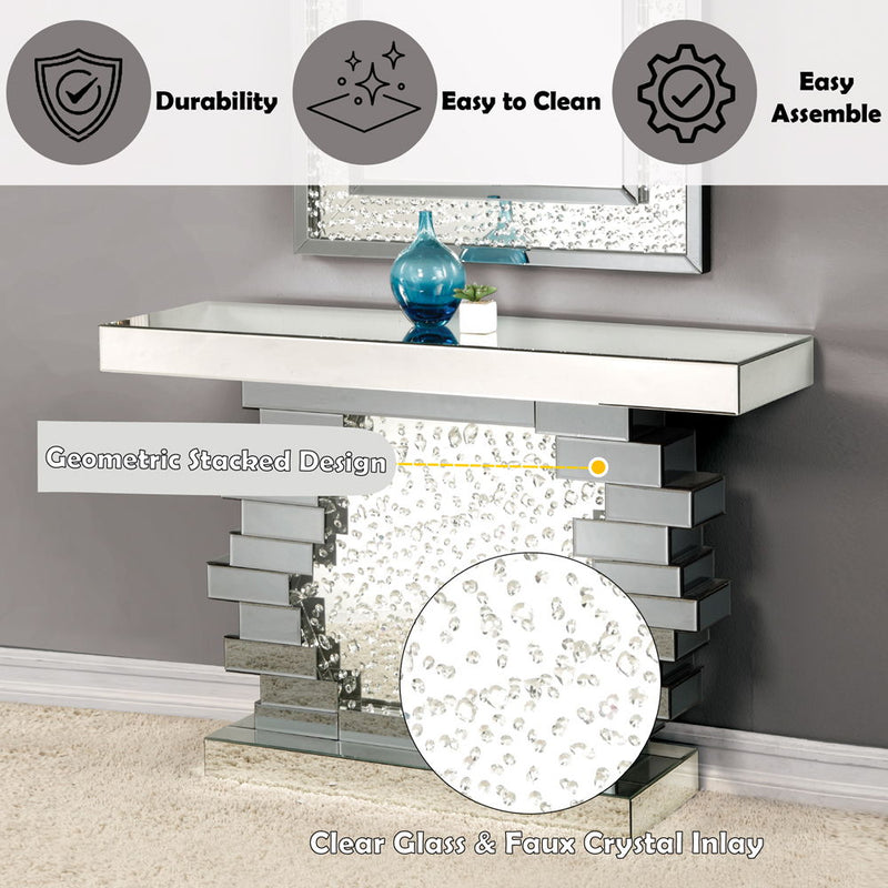 Nysa - 47" X 14" Console Table - Mirrored & Faux Crystals - R&R Furniture Gallery (Fountain Valley, CA)