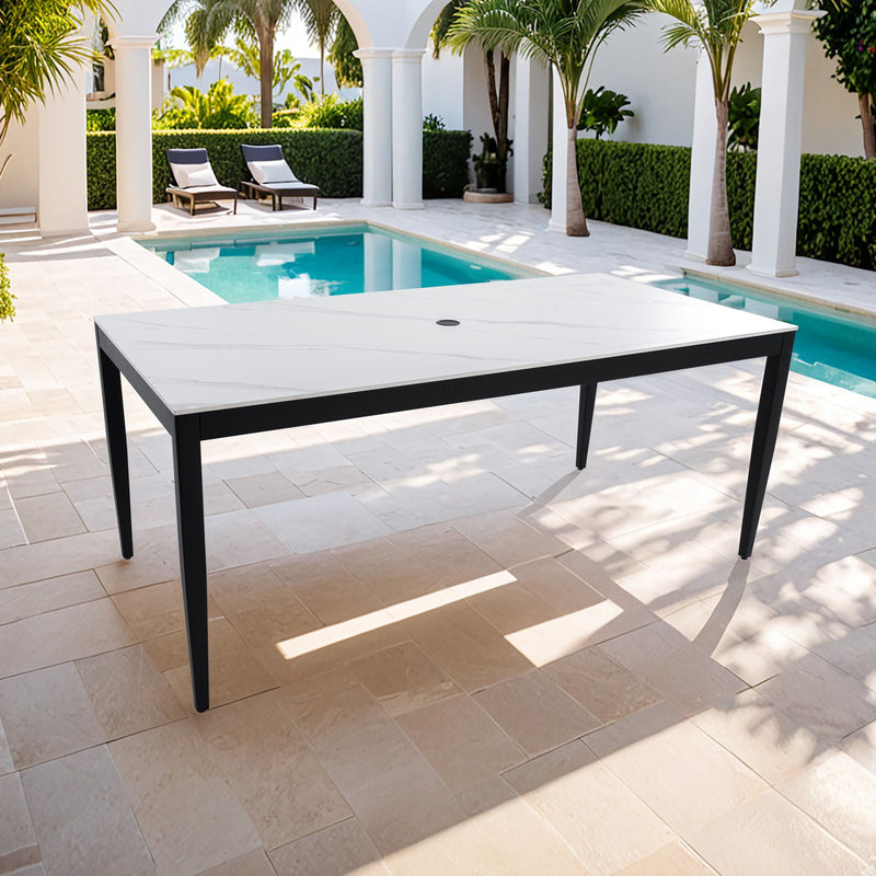 Outdoor Modern Patio Dining Table by Life Outside with tapered legs, weatherproof and rust-free, ideal for outdoor dining spaces.