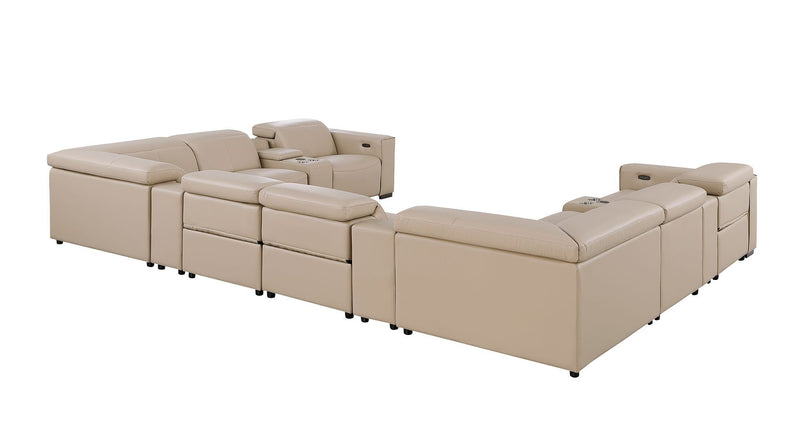 1208 - 12 Piece U Shaped Leather Sectional With 4 Power Recliners & Power Headrest