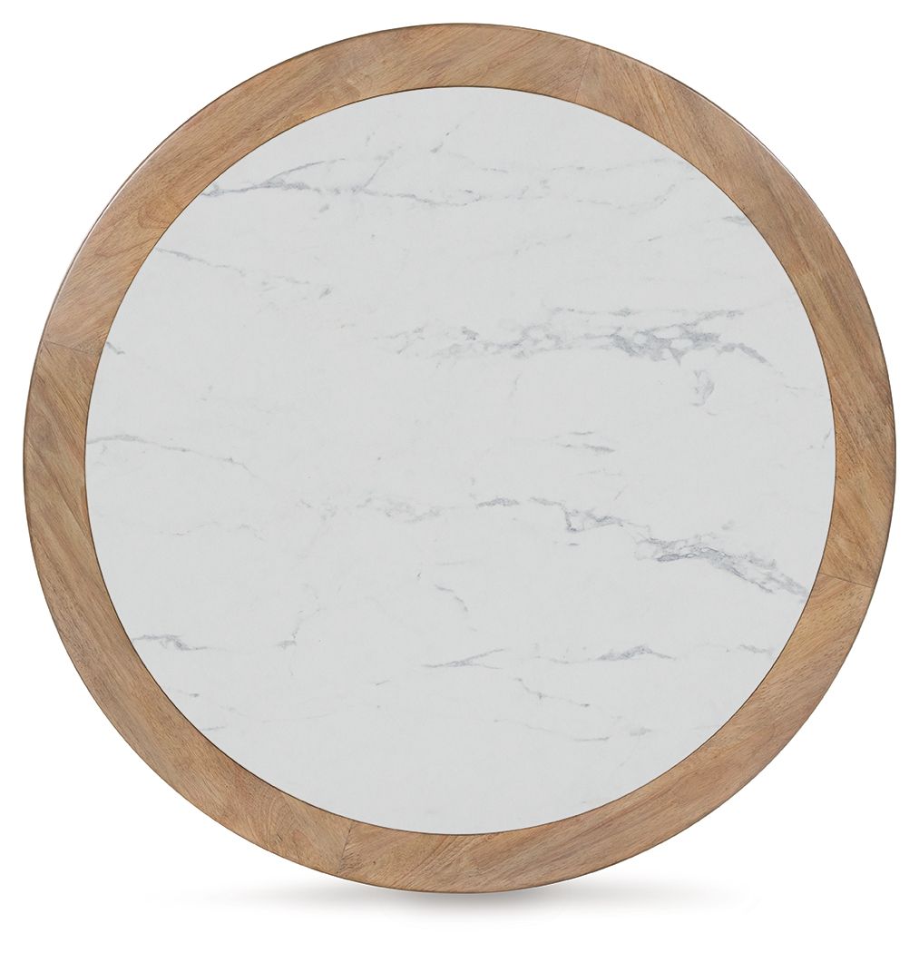Camdill - Round Cocktail Table - Light Brown / White - R&R Furniture Gallery (Fountain Valley, CA)