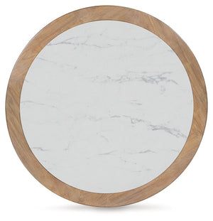 Camdill - Round Cocktail Table - Light Brown / White - R&R Furniture Gallery (Fountain Valley, CA)