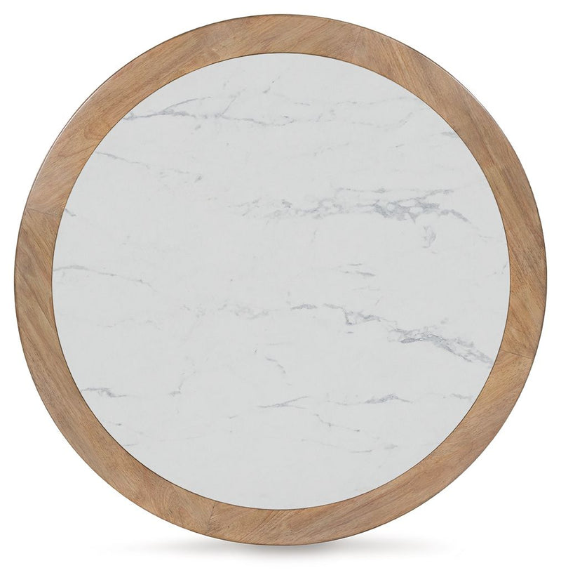 Camdill - Round Cocktail Table - Light Brown / White - R&R Furniture Gallery (Fountain Valley, CA)