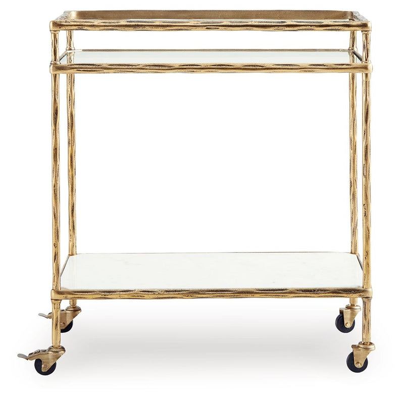 Plattfield - Bar Cart - Antique Gold Finish - R&R Furniture Gallery (Fountain Valley, CA)